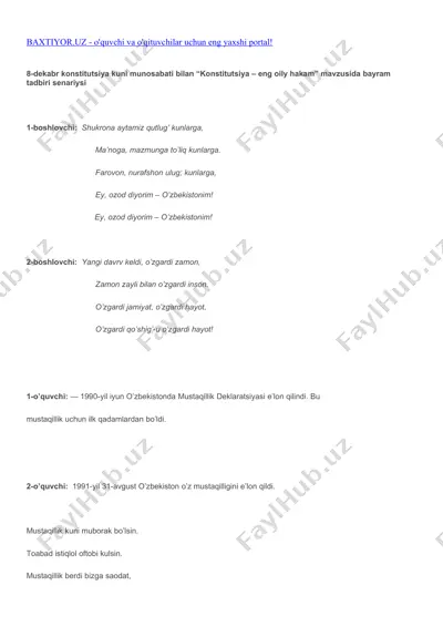 "konstitutsiya – eng oily hakam" bayram tadbiri senariysi — PDF