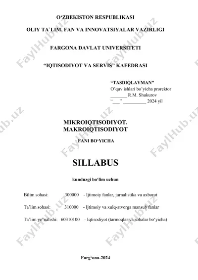 mikro iqtisodiyot va makro iqtisodiyot sillabus — DOCX