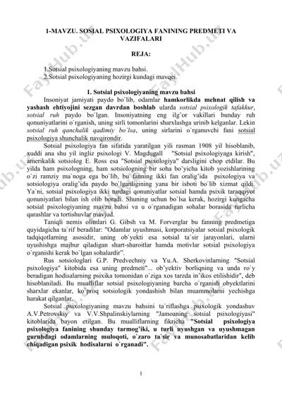 sotsial psixologiya fanining predmeti va vazifalari — DOCX