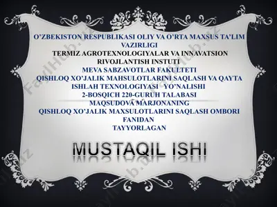 qishloq xo'jalik mahsulotlarini saqlash ombori fanidan tayyorlangan — PPT