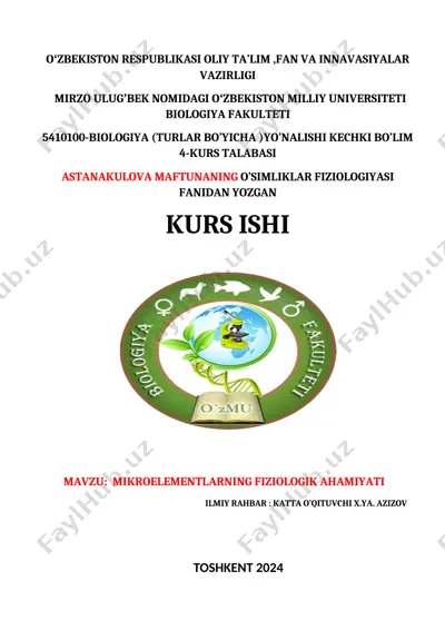 mikroelementlarning fiziologik ahamiyati — DOCX