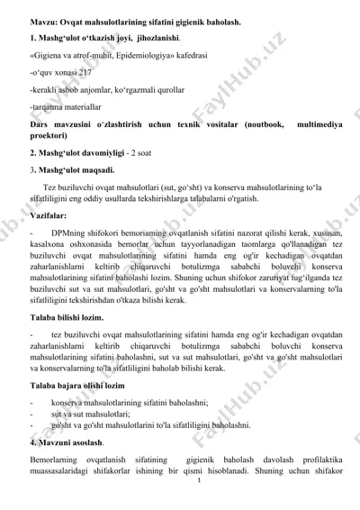 ovqat mahsulotlarining sifatini gigienik baholash — DOCX