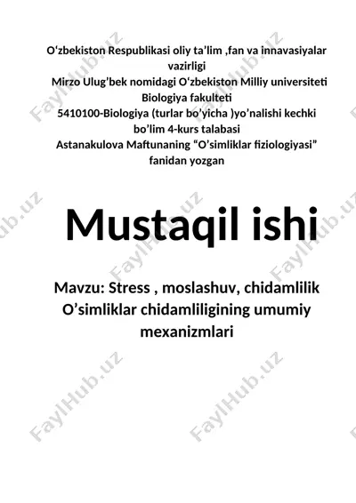 o’simliklar chidamliligining mexanizmlari — DOCX