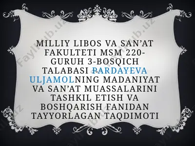 madaniyat va san’at menejmenti taqdimoti — PPTX