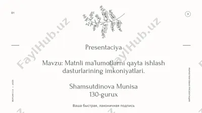 matnli ma’lumotlarni qayta ishlash dasturlarining imkoniyatlari — PDF