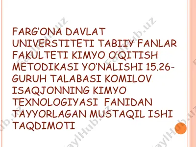 o’rta maktab kimyo kursida “mineral o’g’itlar ishlab chiqarish”mavzusini o’qitish metodikasi — PPT
