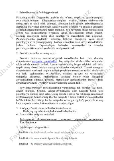 psixodiagnostika fanining predmeti — DOCX