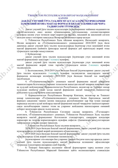zamonaviy yagona maktab formasini ta'minlash chor-tadbirlari — DOCX