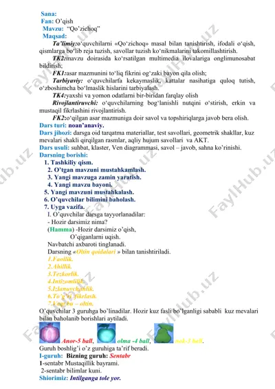 "qo’zichoq" fanidan ta'lim rejasini tuzish — DOCX