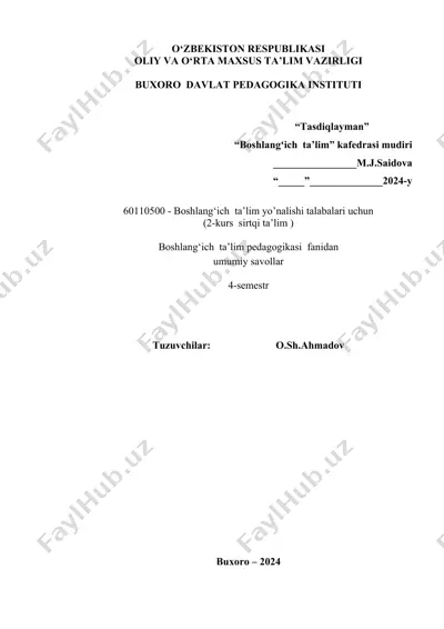 boshlang‘ich ta’lim pedagogikasi fanidan nazorat savollari — DOCX