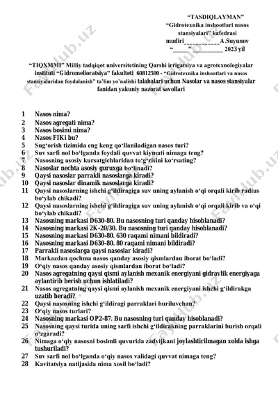 "gidrotexnika inshootlari nasos stansiyalari" — PDF