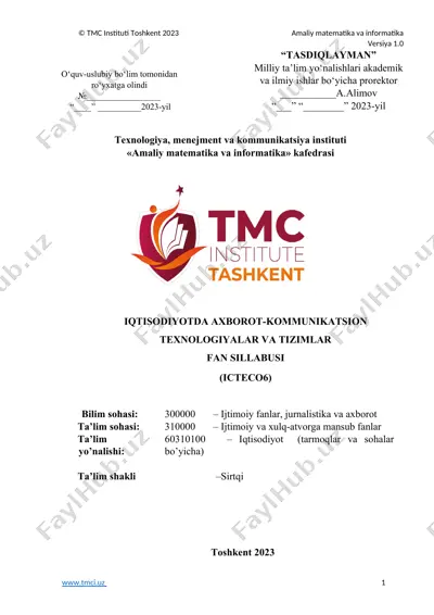 iqtisodiyotda axborot kommunikatsion texnologiyalar va tizimlar fan sillabus — DOCX