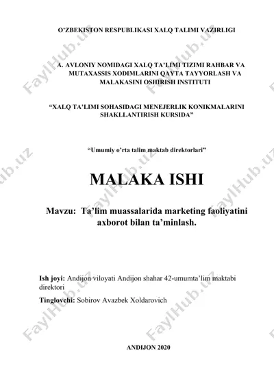 "ta’lim muassalarida marketing faoliyatini axborot bilan ta’minlash" — DOCX
