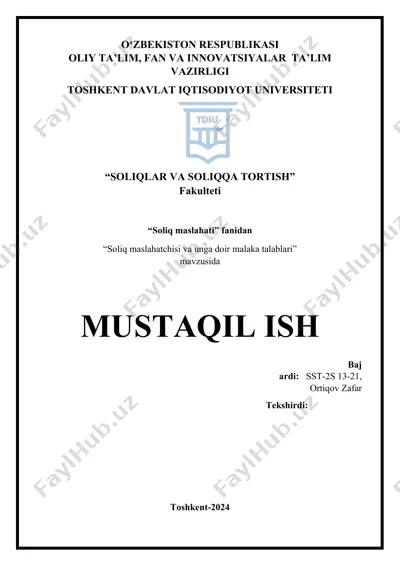 "soliq maslahatchisi va unga doir malaka talablari" — DOCX
