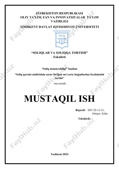 soliq qarzini undirishda zarur bo‘lgan me’yoriy hujjatlardan foydalanish tartibi — DOCX