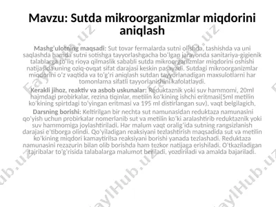 sutda mikroorganizmlar miqdorini aniqlash — PPTX