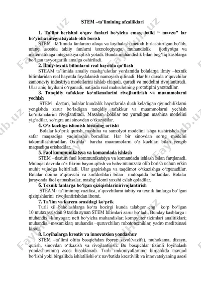 stem –ta’limining afzalliklari — PDF