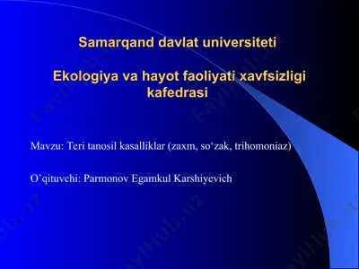 teri tanosil kasalliklar (zaxm, so‘zak, trihomoniaz) haqida ma'lumotlar — PPT