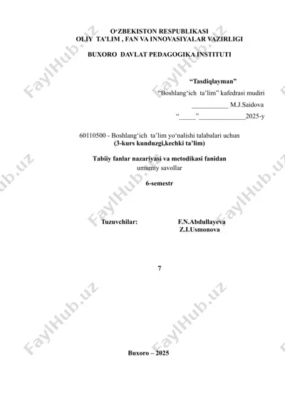 tabiiy fanlar nazariyasi va metodikasi fanidan umumiy savollar — DOCX
