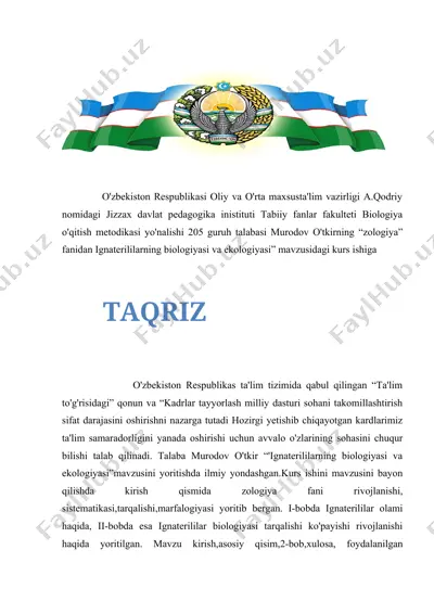 ignaterililarning biologiyasi va ekologiyasi — DOCX