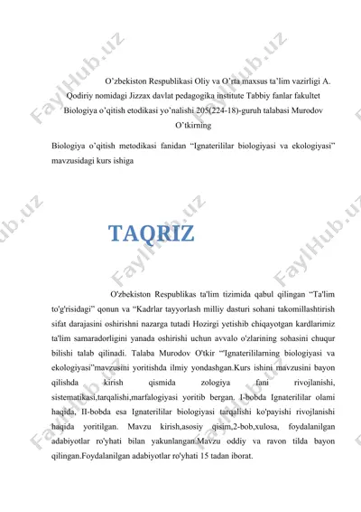 ignaterililar biologiyasi va ekologiyasi — DOCX