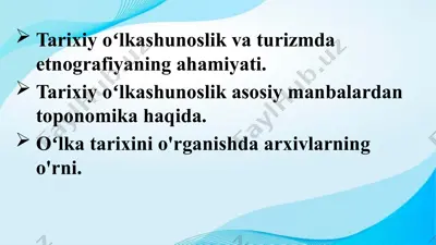 tarixiy oʻlkashunoslik va turizmda etnografiyaning ahamiyati — PPTX