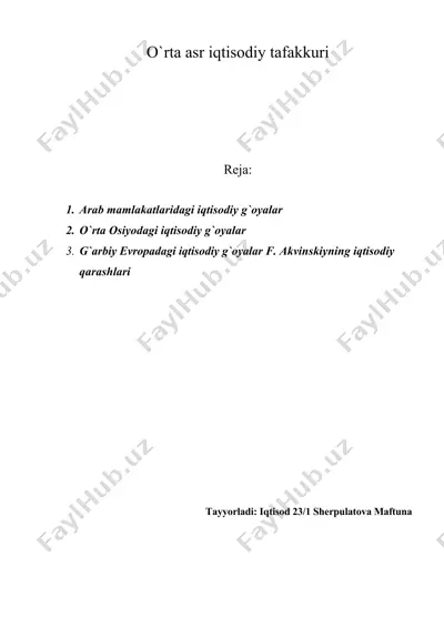 arab mamlakatlaridagi iqtisodiy g`oyalar — DOCX