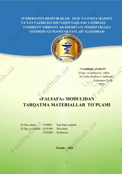 «falsafa» modulidan tarqatma materiallar to`plami — DOCX
