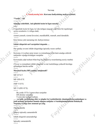 korxona faoliyatining moliyaviy holati — DOCX