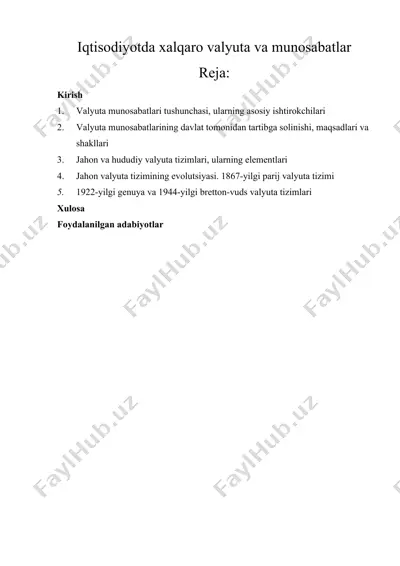 iqtisodiyotda xalqaro valyuta va munosabatlar — DOCX
