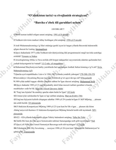 o’zbekiston tarixi va rivojlanish strategiyasi — DOCX