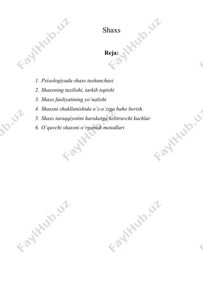 psixologiyada shaxs tushunchasi — DOCX