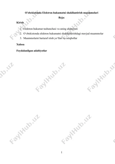 o'zbekistonda elektron hukumatni shakllantirish muammolari — DOCX
