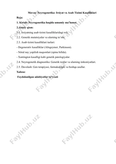 neyrogenetika: irsiyat va asab tizimi kasalliklari — DOCX