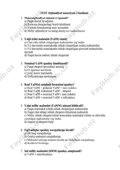 iqtisodiyot nazariyasi 2 fanidan test — PDF