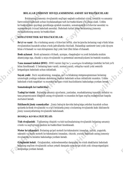 bolalar jismoniy rivojlanishining asosiy ko'rsatkichlari — PDF