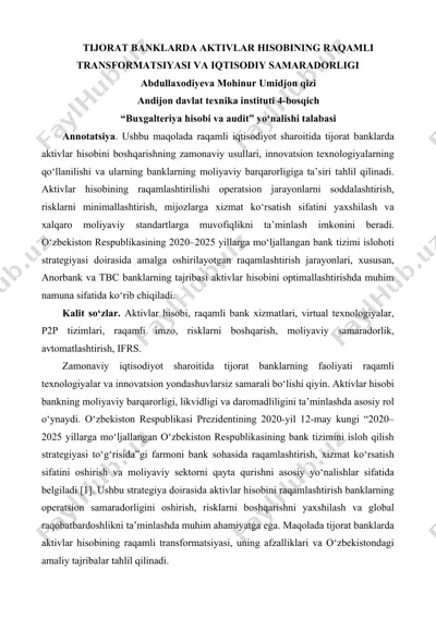 tijorat banklarda aktivlar hisobining raqamli transformatsiyasi va iqtisodiy samaradorligi — DOCX