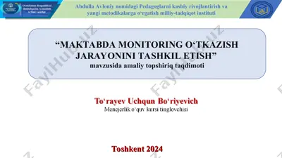 maktabda monitoring o‘tkazish jarayonini tashkil etish amaliy topshiriq taqdimoti — PPT