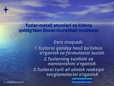 tuzlar-metall atomlari va kislota qoldig’idan iborat murakkab moddalar — PPT