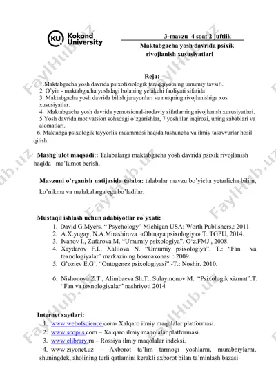maktabgacha yosh davrida psixofiziologik taraqqiyotning umumiy tavsifi — DOCX