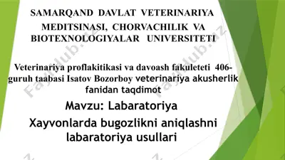 xayvonlarda bug‘ozlikni aniqlash laboratoriya usullari — PPTX