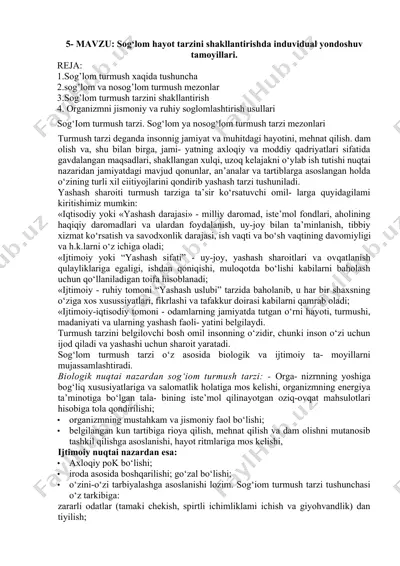 sog‘lom hayot tarzini shakllantirishda induvidual yondoshuv tamoyillari — DOCX