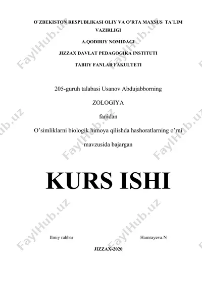 o’simliklarni biologik himoya qilishda hasharotlarning o’rni — DOCX