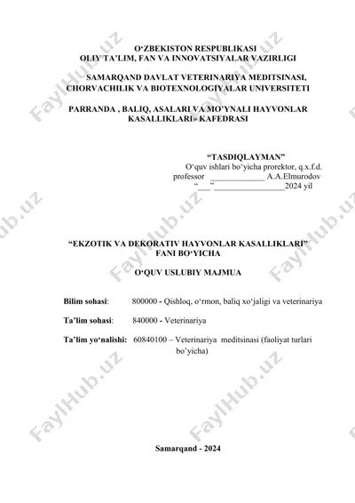ekzotik va dekorativ hayvonlar kasalliklari — DOCX