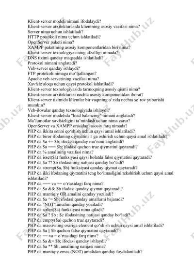 klient-server modeli haqida ma'lumotlar — DOCX