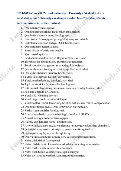 "fiziologiya anatomiya asoslari bilan" — DOCX