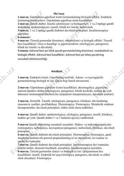 gipotalamo-gipofizar tizim va endokrinologiya — DOCX