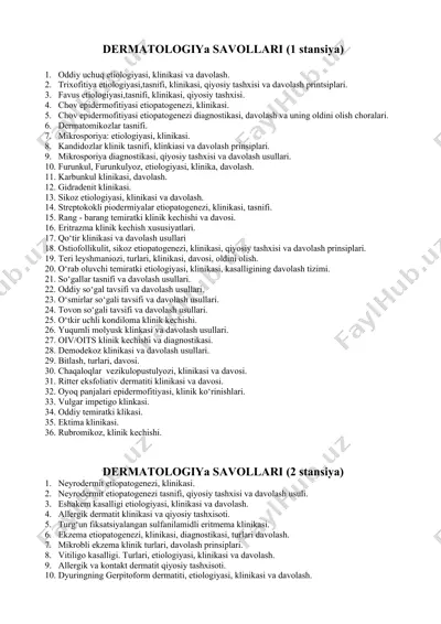 dermatologiya savollari (1 stansiya) — DOCX