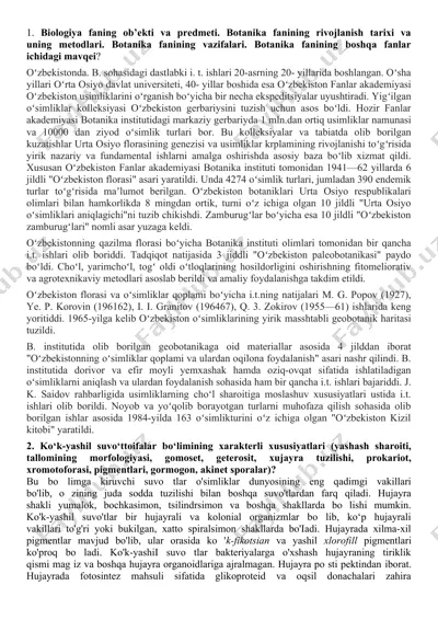 botanika fanining rivojlanishi va usimliklar krplaming tarixi — DOCX