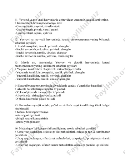 yovvoyi va mo‘ynali hayvonlarda uchraydigan yuqumsiz kasalliklar — DOCX